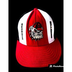 VTG 80s Georgia Bulldogs Cap Large Lucky Stripes Trucker Hat AJD  Red Bl…